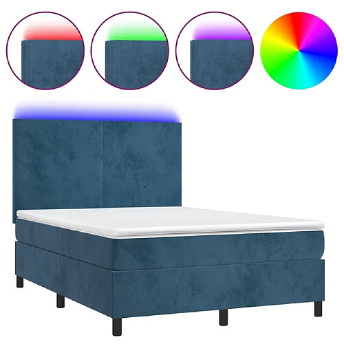 Maison Chic Lit adulte- Lit + matelas,Sommier à lattes de lit avec matelas LED Bleu foncé 140x200 cm -GKD15665