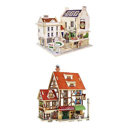 2pcs Kit de Maison de Poupée Miniature à Construire 1/24 Doll House DIY - Café + Bar