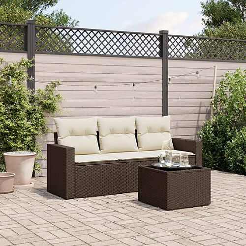 vidaXL Salon de jardin 4 pcs avec coussins marron résine tressée