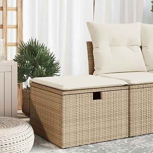 vidaXL Tabouret de jardin avec coussin beige 55x55x37cm résine tressée