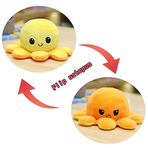 RedMiter Peluche poulpe réversible double face 40 cm -orange + jaune