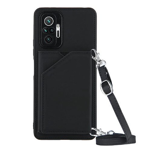 Coque en TPU + PU Peau caoutchoutée avec support et porte-cartes noir pour votre Xiaomi Redmi Note 10 Pro/Redmi Note 10 Pro Max