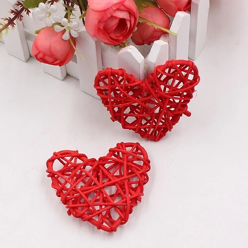 Wewoo 5 PCS 6cm Artificielle Boule De Paille BRICOLAGE Décoration Rotin Coeur De Noël Décor Maison Ornement Rouge