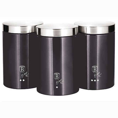 Set de 3 Boîtes de Cuisine en Acier Inoxydable Robuste, Ø11 x 17,8 cm Design, , Gris Foncé / Inox, Berlinger Haus, Carbon Pro