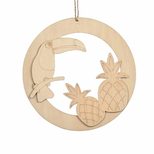 Paris Prix Décoration en Bois Ananas & Toucan 14cm Naturel