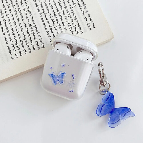 Coque en TPU peau d'impression papillon bleu pour votre Apple AirPods avec étui de chargement sans fil (2019)/AirPods avec étui de chargement (2019) (2016)