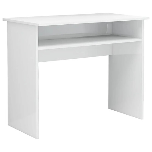 Helloshop26 Bureau table poste de travail meuble d'ordinateur informatique étude brillant 90 x 50 x 74 cm bois d'ingénierie blanc 02_0023554