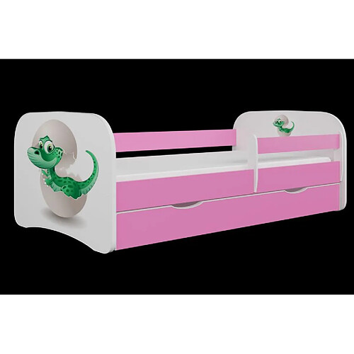 Lit Babydreams rose, petit dinosaure sans tiroir, matelas 180/80