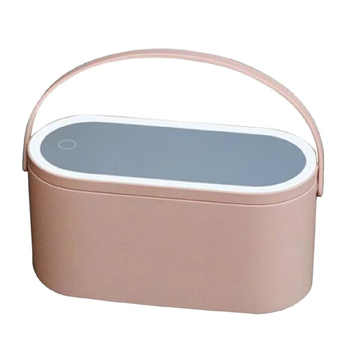 Universal Boîte de cosmétique de voyage avec miroir de lumière LED, boîte de cosmétique rose, organisateur de cosmétiques.