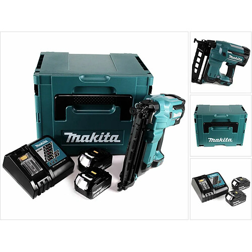 Makita DBN 600 RTJ Cloueuse de finition sans fil 18V + 2x Batteries 5,0Ah + Chargeur + Coffret Makpac