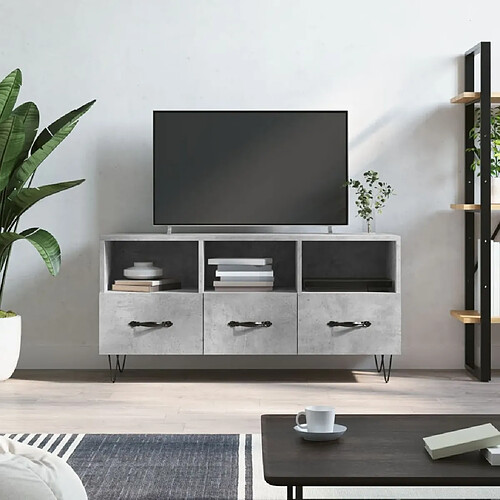 Maison Chic Meuble TV scandinave - Banc TV pour salon gris béton 102x36x50 cm bois d'ingénierie -MN68567