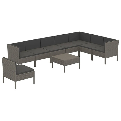 Maison Chic Salon de jardin 9 pcs + coussins - Mobilier/Meubles de jardin - Table et chaises d'extérieur Résine tressée Gris -MN61878