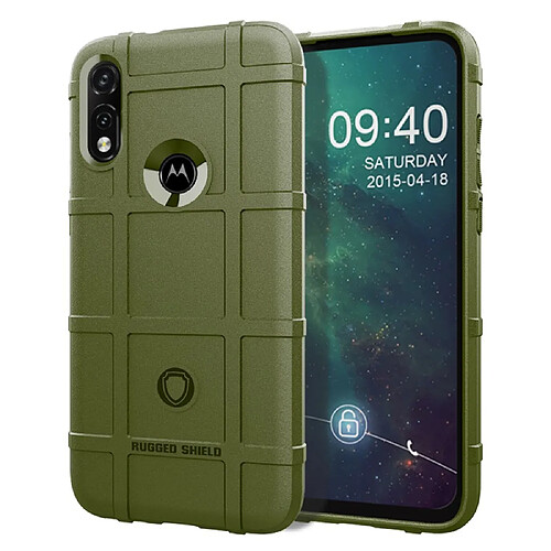 Coque en TPU bouclier robuste texture de grille quadrillée vert armé pour votre Motorola Moto E7