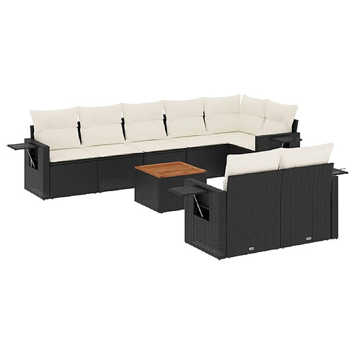 Maison Chic Salon de jardin 9 pcs avec coussins | Ensemble de Table et chaises | Mobilier d'Extérieur noir résine tressée -GKD23466