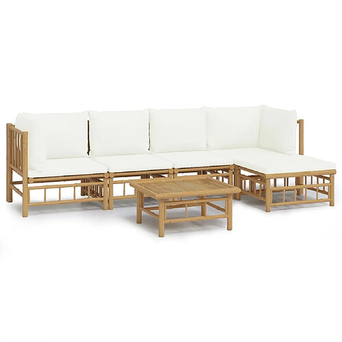 Maison Chic Salon de jardin 6 pcs + coussins - Mobilier/Meubles de jardin - Table et chaises d'extérieur blanc crème bambou -MN90123