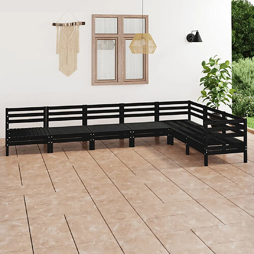 vidaXL Salon de jardin 7 pcs Bois de pin massif Noir