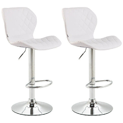 Decoshop26 Lot de 2 tabourets de bar avec coutures décoratives en forme de losanges en PVC blanc et métal chromé 10_0004102