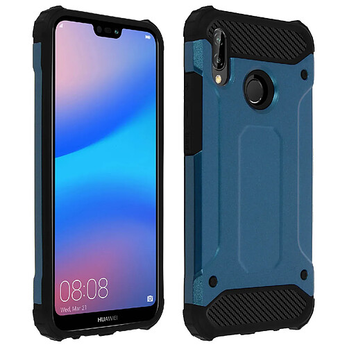 Avizar Coque Huawei P20 Lite Design Relief Bi-matière Robuste Antichute 1,8m bleu nuit