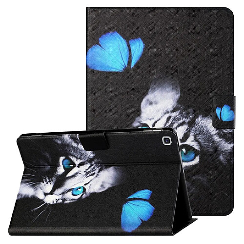 Etui en PU Impression de motifs distinctifs avec support et porte-cartes chat et papillon pour votre Samsung Galaxy Tab A7 Lite 8.7 T220/T225