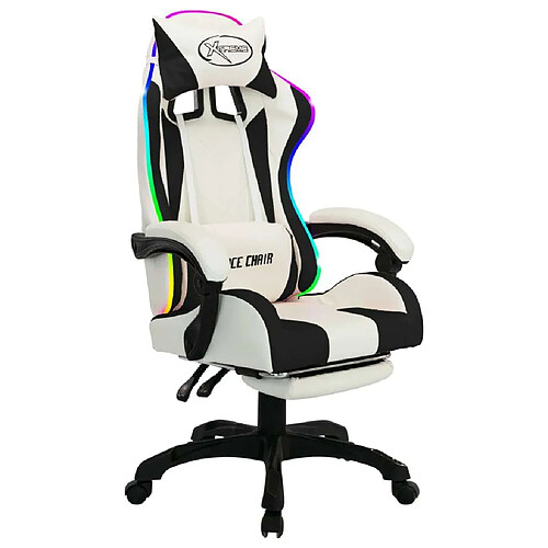 Maison Chic Chaise de jeu vidéo avec LED, Chaise gaming, Fauteuil gamer d'ordinateur,Chaise de Bureau RVB Noir et blanc Similicuir -GKD31365