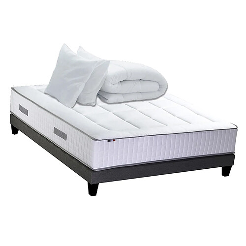 Idliterie Ensemble Matelas Ressort 7 zones + Mémoire de forme + Sommier + couette + oreillers BELLAGIO Fabriqué en France