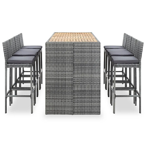 Maison Chic Ensemble de bar 9 pcs,Mobilier d'extérieur,table de bar et chaises Résine tressée et bois d'acacia Gris -GKD409953