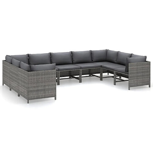 Maison Chic Salon de jardin 9 pcs + coussins - Mobilier/Meubles de jardin - Table et chaises d'extérieur Résine tressée Gris -MN56661