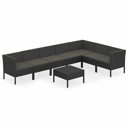 Maison Chic Salon de jardin 8 pcs + coussins - Mobilier/Meubles de jardin - Table et chaises d'extérieur Résine tressée Noir -MN40534