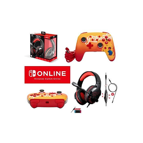 Power A Manette SWITCH Filaire Nintendo Pokémon Pikachu BERRY Orange Officielle + Casque Gamer PRO H3 Rouge SPIRIT OF GAMER SWITCH