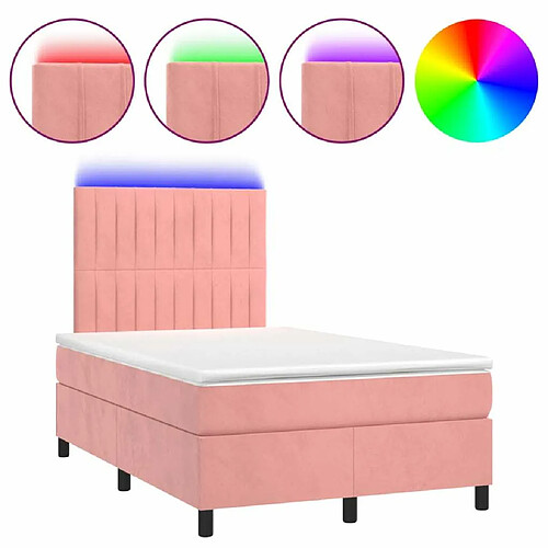 Maison Chic Lit adulte- Lit + matelas,Sommier à lattes de lit avec matelas LED Rose 120x200cm Velours -GKD70360