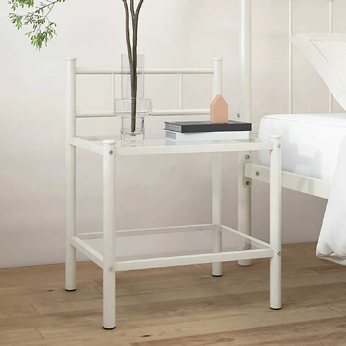 Maison Chic Table de chevet,Table de Nuit,Meuble de Rangement Blanc/transparent 45x34,5x60,5cm Métal et verre