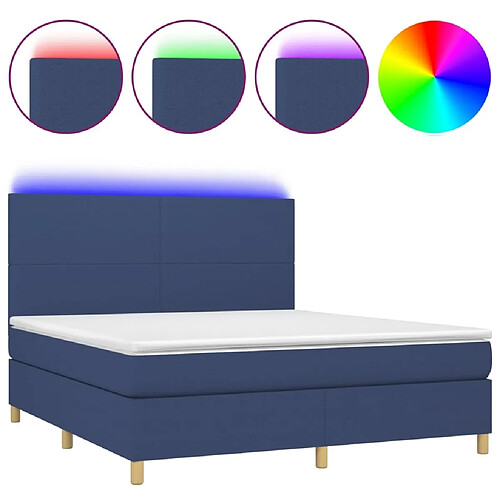 Maison Chic Lit adulte- Lit + matelas,Sommier à lattes de lit et matelas et LED Bleu 160x200 cm Tissu -GKD38243