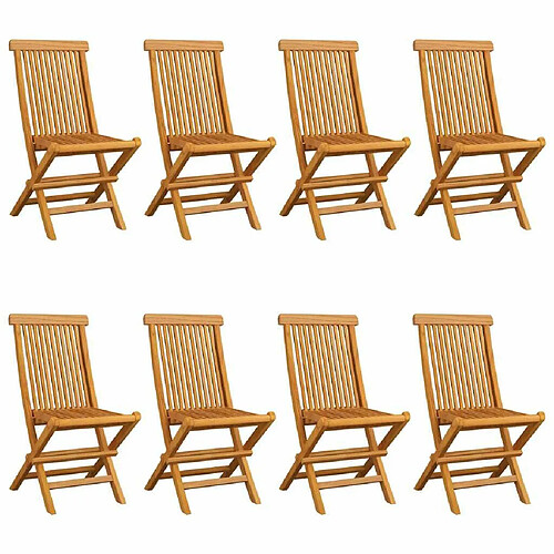 Maison Chic Lot de 8 Chaises de jardin,Fauteuil d'extérieur avec coussins blanc crème Teck massif -MN42635