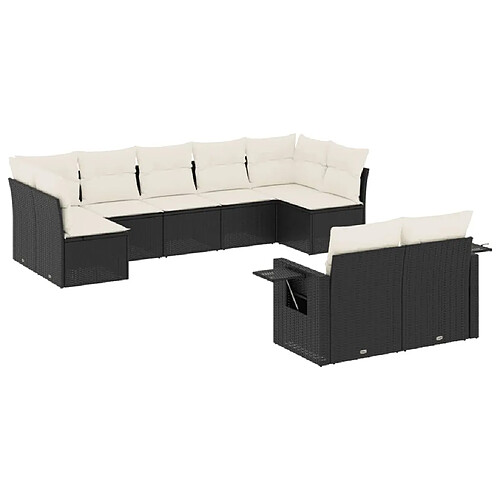 Maison Chic Ensemble Tables et chaises d'extérieur 9 pcs avec coussins,Salon de jardin noir résine tressée -GKD713780