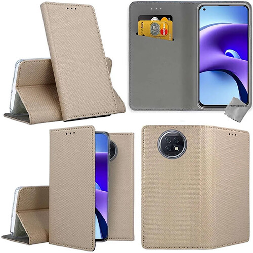 Htdmobiles Housse etui portefeuille avec coque intérieure en silicone pour Xiaomi Redmi Note 9T 5G + film ecran - OR MAGNET