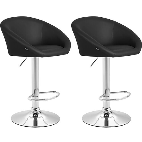 Decoshop26 Lot de 2 tabourets de bar chaises hautes design moderne en PVC noir et métal chromé 10_0004347