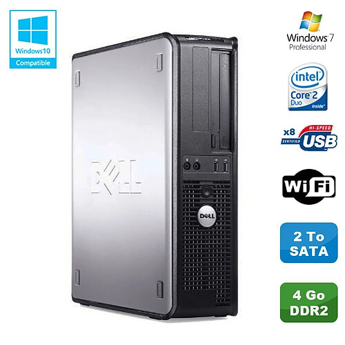 PC DELL Optiplex 330 DT Intel Core 2 Duo E4300 1.8GHz 4Go DDR2 WIFI 2To W7 Pro · Occasion