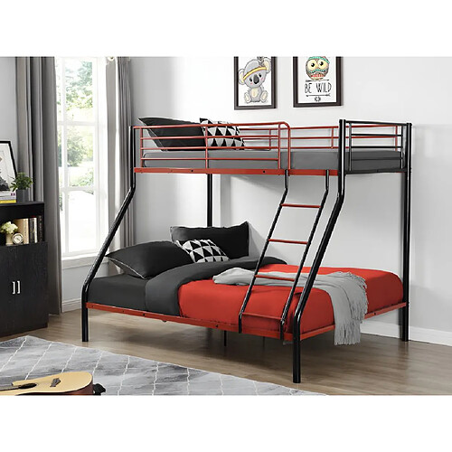 Vente-Unique Lits superposés ELEVATIO IV - 90 et 140 x 190 cm - Acier - Noir et rouge