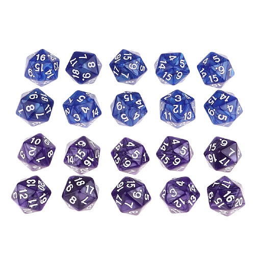 20 Pièces Dés Polyédrique Dés 20 Faces Jeux de Société - Bleu + Violet