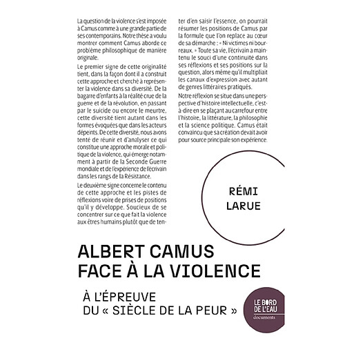 Albert Camus face à la violence : à l'épreuve du siècle de la peur · Occasion