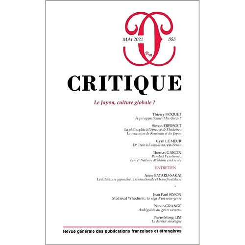 Critique, n° 888. Le Japon, culture globale ? · Occasion