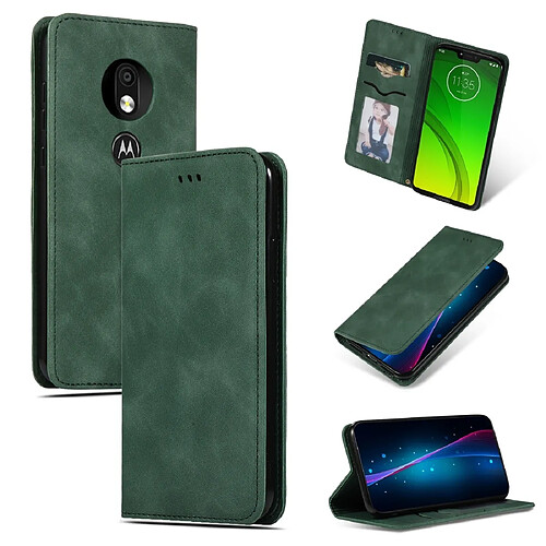 Wewoo Housse Coque Etui en cuir avec rabat horizontal magnétique Business Skin Feel pour version européenne de Moto G7 Power vert armée