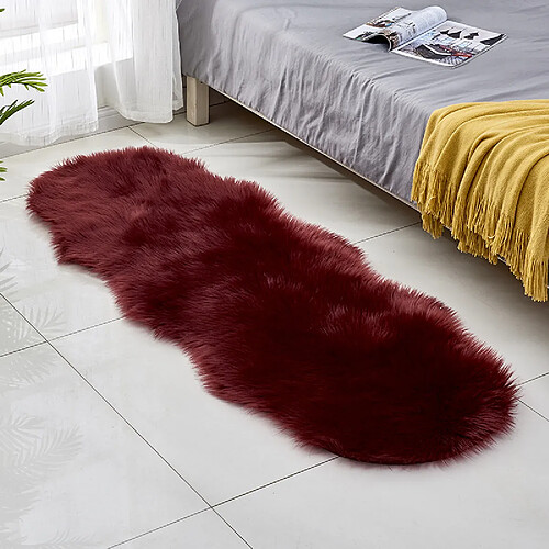 LUUCOZK Tapis moelleux en fausse fourrure, tapis à poils longs pour chambre à coucher, salon - rouge vin-60 x180cm