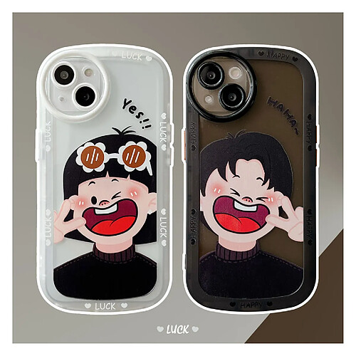 GUPBOO Étui pour iPhone11ProMax Couple drôle de cas de téléphone portable de dessin animé de garçon et de fille