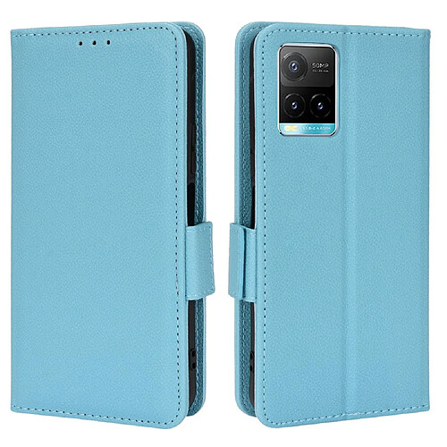 Etui en PU texture litchi, fermoir magnétique avec support, bleu clair pour votre Vivo Y21/Y21s/Y33s