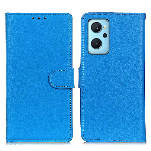 Etui en PU texture litchi, magnétique avec support, bleu pour votre Realme 9i/Oppo A36/A76