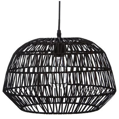 Pegane Suspension design en rotin et fer coloris noir - Dim : D 38 x H 32 cm