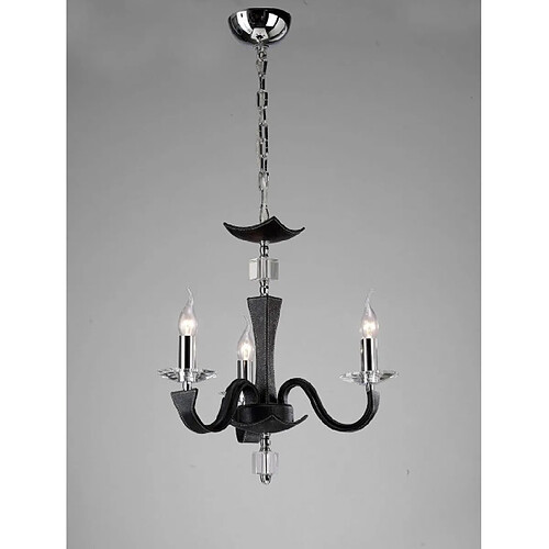 Luminaire Center Suspension Nardini 3 Ampoules chrome poli/Faux cuir noir/cristal