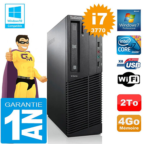 PC Lenovo M92p SFF Core I7-3770 Ram 4Go Disque 2 To Graveur DVD Wifi W7 · Occasion