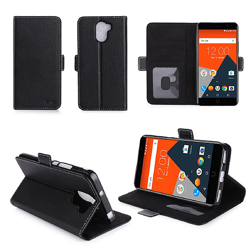 Etui luxe Wileyfox Swift 2X 4G/LTE Dual Sim noir Ultra Slim Style Cuir avec stand - Housse Folio Flip Cover coque de protection Wileyfox Swift 2 X 5.2 pouces - Accessoire XEPTIO case